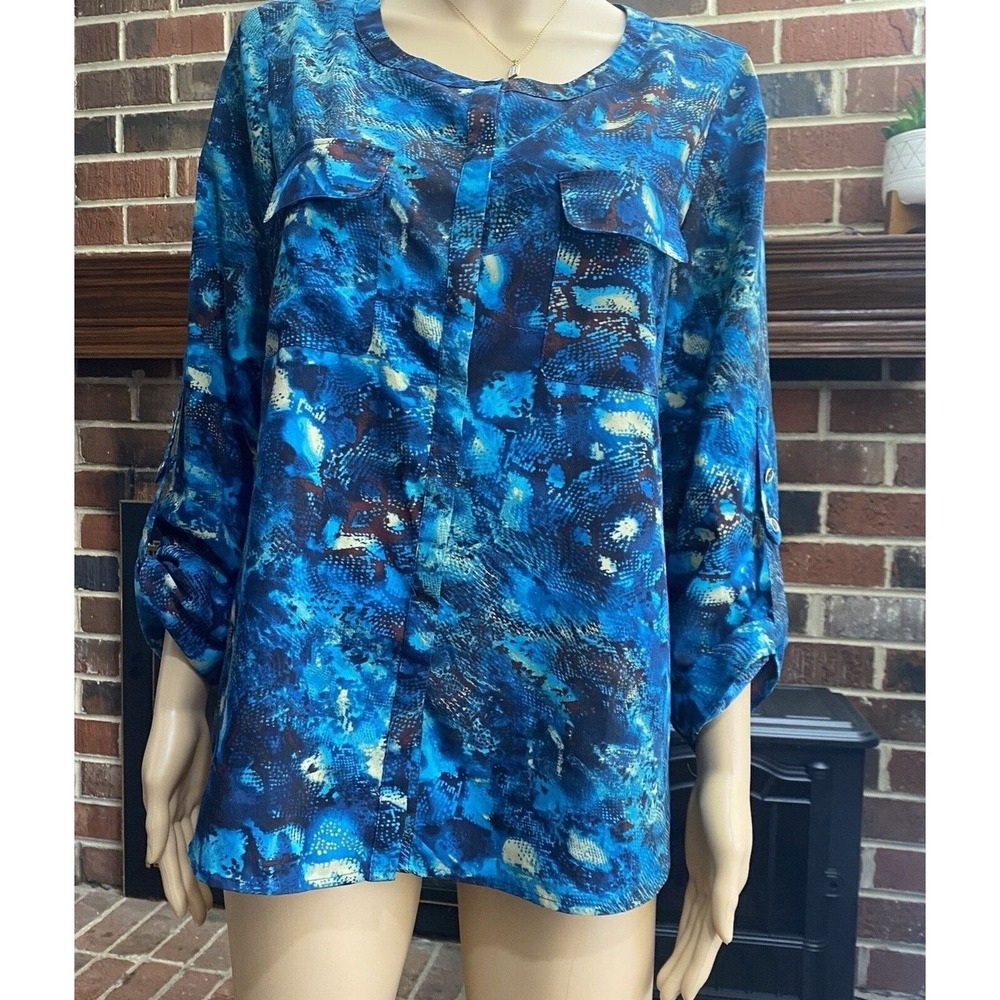 Anne Klein‎ Women's Size M Multicolor 3/4 Sleeve Shirt snake animal print Top - Picture 1 of 16